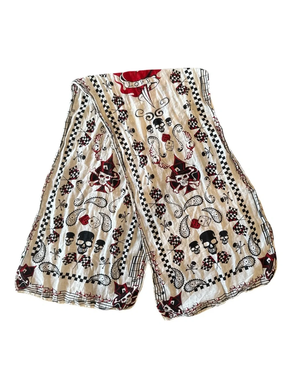 True Love Skull Tattoo Flash Cotton Scarf Rockabilly Biker White Red Black OS